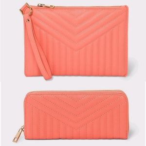 Coral Wristlet Pouch & Matching Zip Wallet